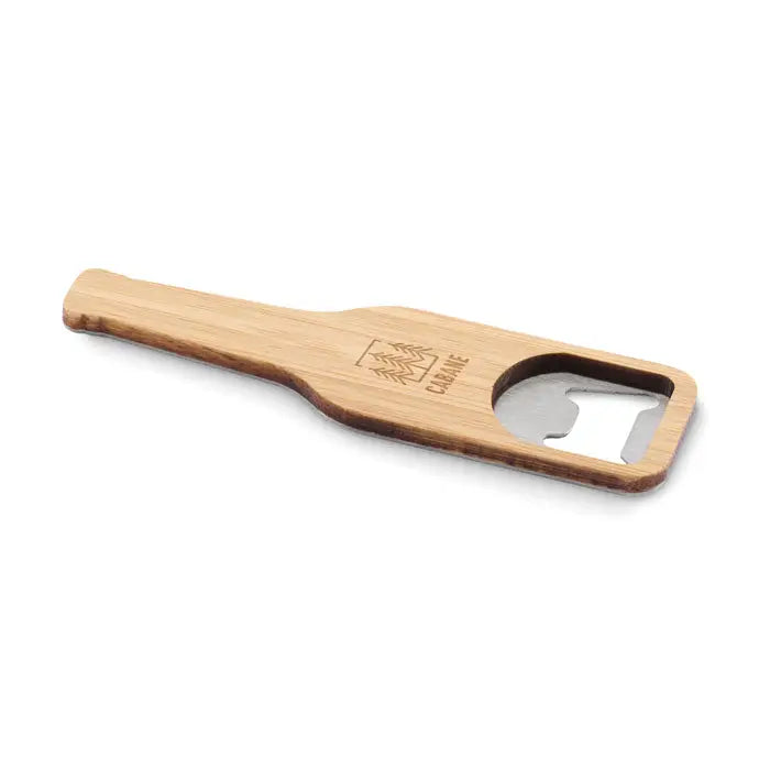 Deschizator de sticle din bambus cu finisaj natural si logo gravat pentru desfacerea sticlelor usor si elegant