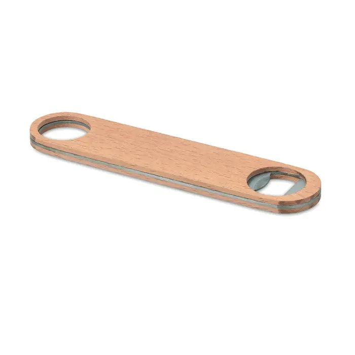 Deschizator de sticle din lemn maro deschis cu design minimalist si mecanism metalic interior