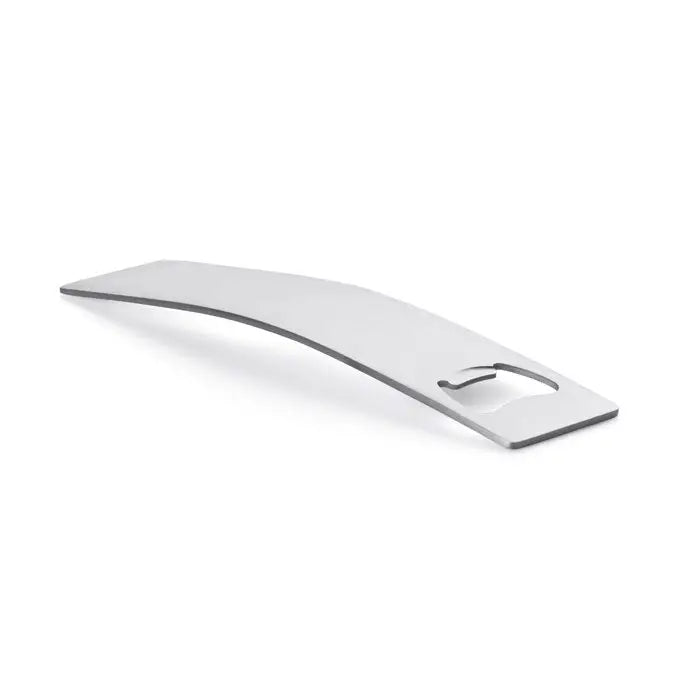 Deschizator de sticle din otel inoxidabil argintiu cu design curbat si decupaj minimalist pentru prindere usoara