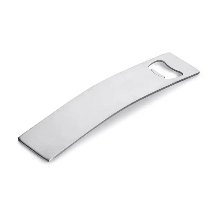 Deschizator de sticle din otel inoxidabil argintiu cu design curbat si mecanism clasic pull-tab