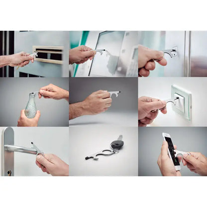 Deschizator de usi fara contact multifunctional argintiu din metal cu deschizator sticle, decodor cablu si curatator ecran telefon