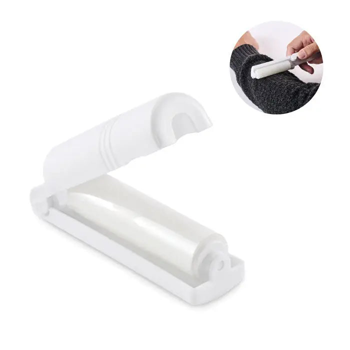 Detergent reutilizabil pentru role lipicioase alb din plastic cu maner ergonomic si cilindru pentru indepartarea parului de animale