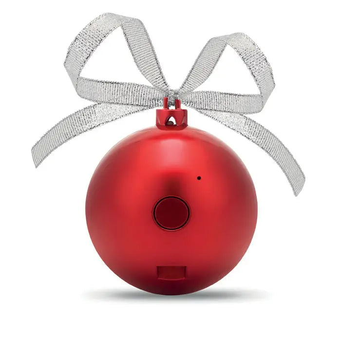 Difuzor bal de craciun rosu sferic cu bluetooth decorativ in forma de glob de craciun cu fundita argintie si comenzi circulare