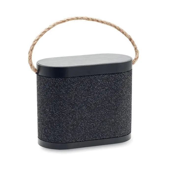 Difuzor incarcator wireless de 15 w oval negru cu corp din material texturat si maner din sfoara naturala