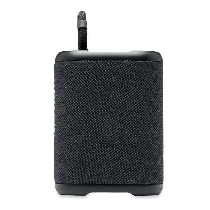 Difuzor portabil negru din material texturat rezistent la apa ipx7 cu cablu impletit extensibil din partea de sus