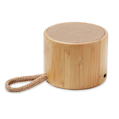 Difuzor rotund din bambus fara fir cu maner impletit si grila bej din material textil pentru portabilitate