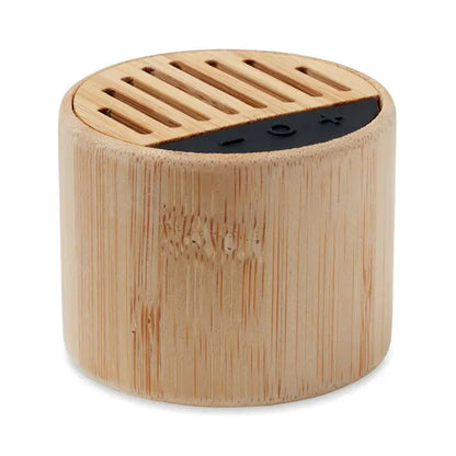 Difuzor rotund din bambus fara fir cu finisaj natural si panou negru cu butoane de volum, play si power