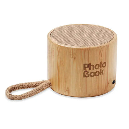 Difuzor rotund din bambus fara fir cu grilaj din tesatura si maner impletit, logo photo book gravat pe lateral