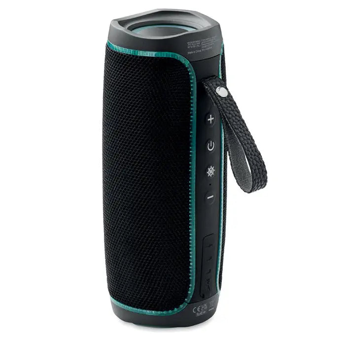 Difuzor wireless 2x5 led ipx4 negru și teal cu textură mesh și curea de transport portabil