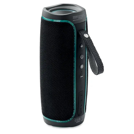 Difuzor wireless 2x5 led ipx4 negru și teal cu textură mesh și curea de transport portabil