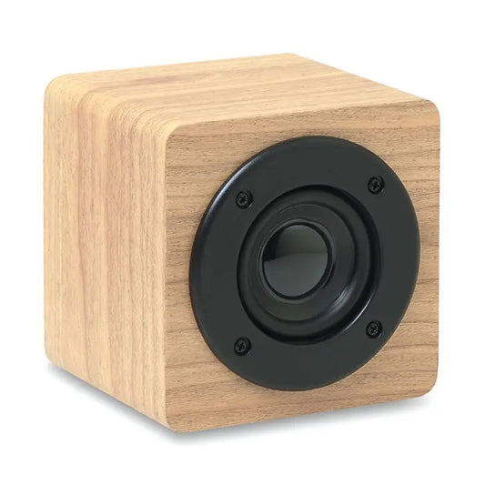 Difuzor wireless 3w 400 mah compact cu finisaj lemn deschis si difuzor negru circular frontal