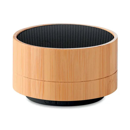 Difuzor wireless bamboo de 3w cilindric din bambus cu grila neagra din plasa si finisaj mat