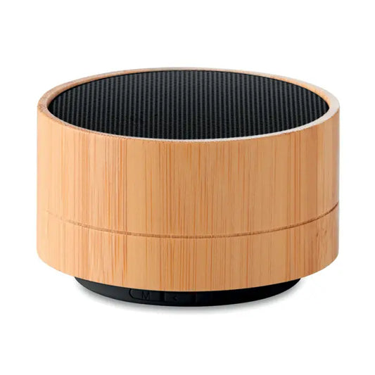 Difuzor wireless bamboo de 3w cilindric din bambus cu grila neagra din plasa si finisaj mat
