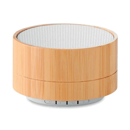Difuzor wireless bamboo de 3w cilindric cu finisaj bambus alb si butoane argintii pentru control