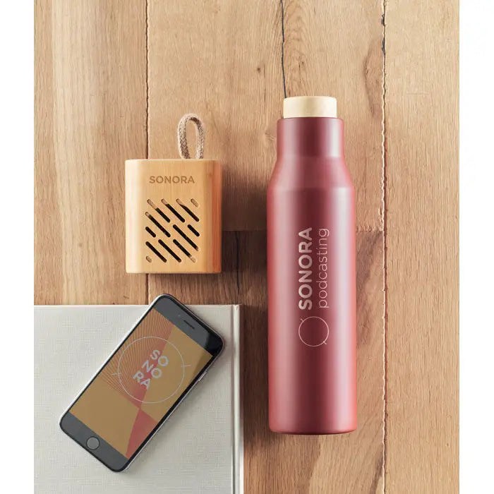 Difuzor wireless bamboo de 3w cu design elegant roz auriu mat si capac din lemn deschis pentru podcasting