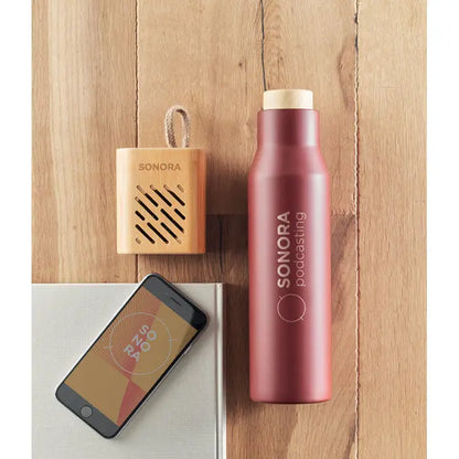 Difuzor wireless bamboo de 3w cu design elegant roz auriu mat si capac din lemn deschis pentru podcasting
