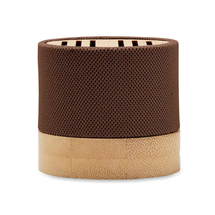 Difuzor wireless bamboo rpet cilindric maro și natural cu exterior din plasă perforată din bambus natural