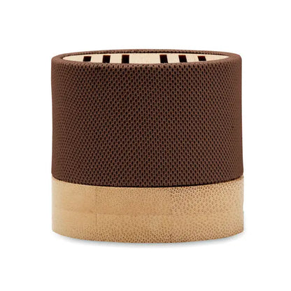 Difuzor wireless bamboo rpet cilindric maro și natural cu exterior din plasă perforată din bambus natural