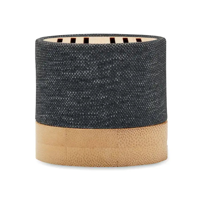 Difuzor wireless bamboo rpet negru texturat cu baza din bambus natural si partea superioara fanta