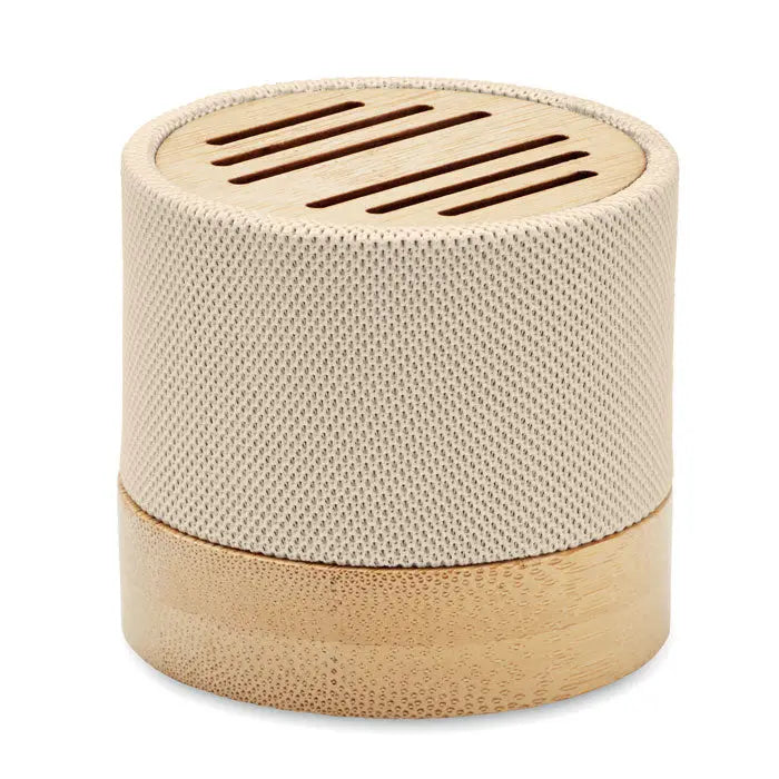 Difuzor wireless bamboo rpet cilindric din bambus cu fante orizontale pe bej texturat