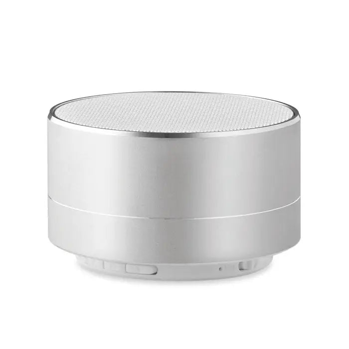 Difuzor wireless de 3w argintiu cilindric cu grilaj de plasa si finisaj metalic elegant