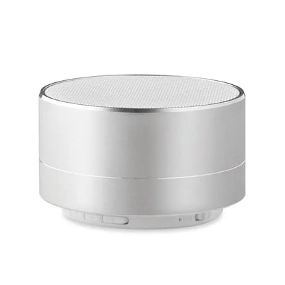 Difuzor wireless de 3w argintiu cilindric cu grilaj de plasa si finisaj metalic elegant