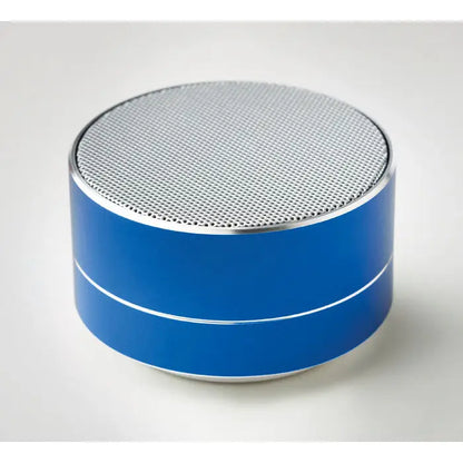 Difuzor wireless de 3w albastru cilindric cu grilaj de plasa argintie si finisaj metalic pentru portabilitate