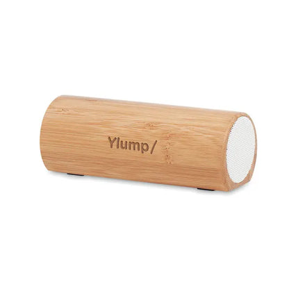 Difuzor wireless din bambus 2x5w cilindric cu finisaj natural si grila alba din plasa la un capat