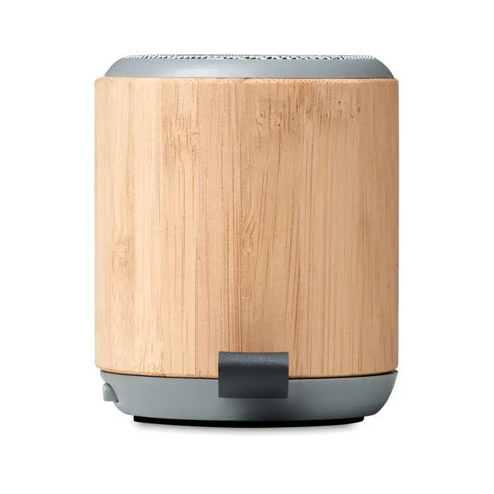 Difuzor wireless din bambus 5.0 cilindric compact cu corp natural din bambus si accente gri din plastic