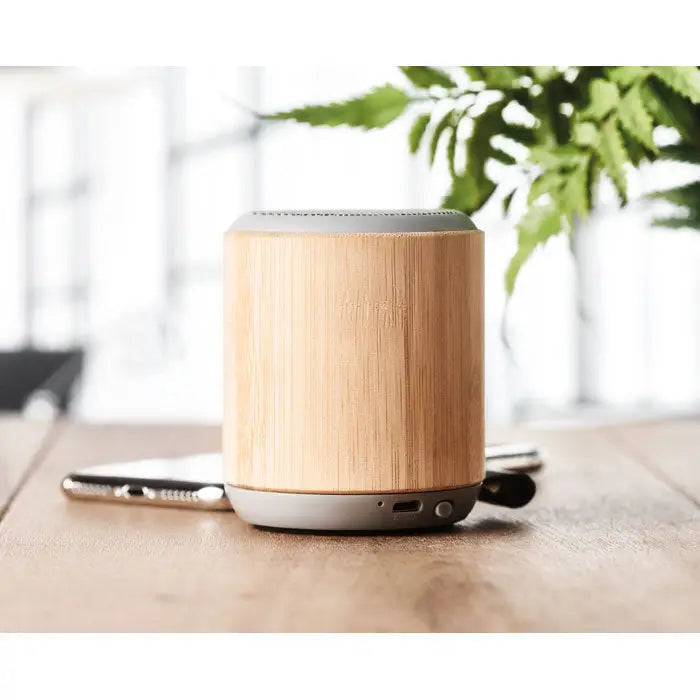 Difuzor wireless din bambus 5.0 cilindric gri cu design elegant pentru sunet portabil