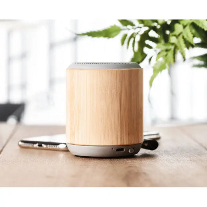 Difuzor wireless din bambus 5.0 cilindric gri cu design elegant pentru sunet portabil