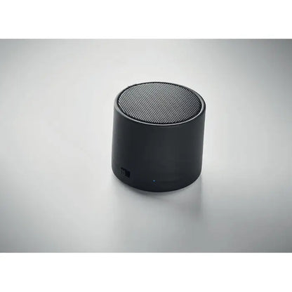Difuzor wireless cilindric negru din pu reciclat cu grilaj de plasă și led albastru indicator