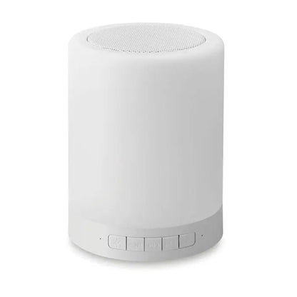 Difuzor wireless la atingere alb cilindric cu grilaj texturat si butoane de control la baza