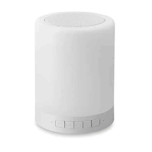 Difuzor wireless la atingere alb cilindric cu grilaj texturat si butoane de control la baza