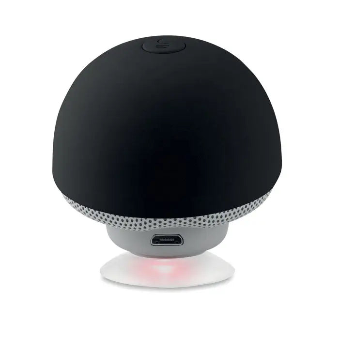 Difuzor wireless mushroom 3w negru dom cu bandă argintie perforată și bază ventuză albă pentru sunet portabil