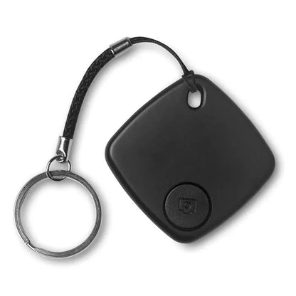 Dispozitiv anti-pierdere negru pătrat cu buton circular și șnur împletit pentru urmărire obiecte