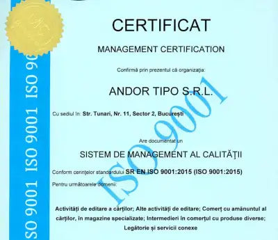 Document de certificare a managementului albastru și alb pentru andor tipo s.r.l.