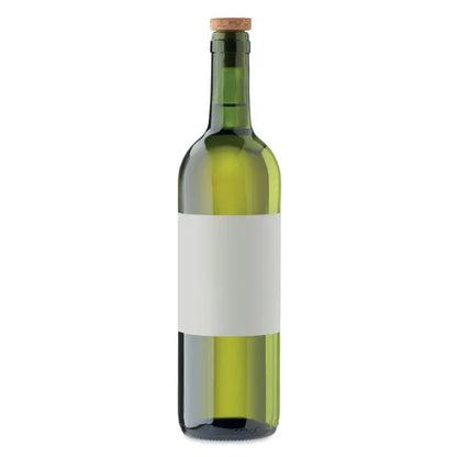 Dop pentru sticle de pluta cu sticla verde de vin cu dop de pluta si eticheta alba simpla