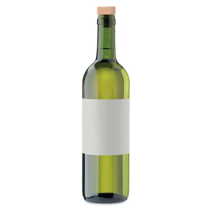 Sticlă de vin verde cu dop din lemn de fag și etichetă albă pentru dop pentru sticle din lemn de fag