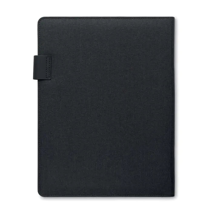 Dosar a4 negru texturat cu design minimalist si inchidere cu clapeta alaturi de incarcator wireless