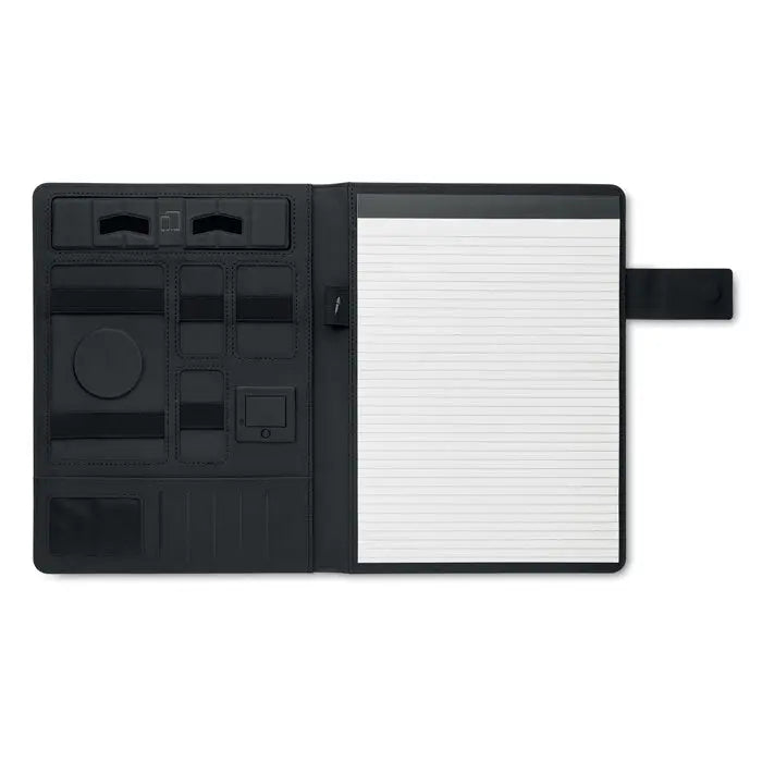 Dosar a4 din piele neagra cu organizator multifunctional si notepad cu foi dictando inclus