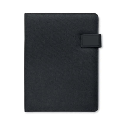 Dosar a4 negru texturat cu clapeta magnetica asortata si incarcator wireless integrat pentru birou eficient