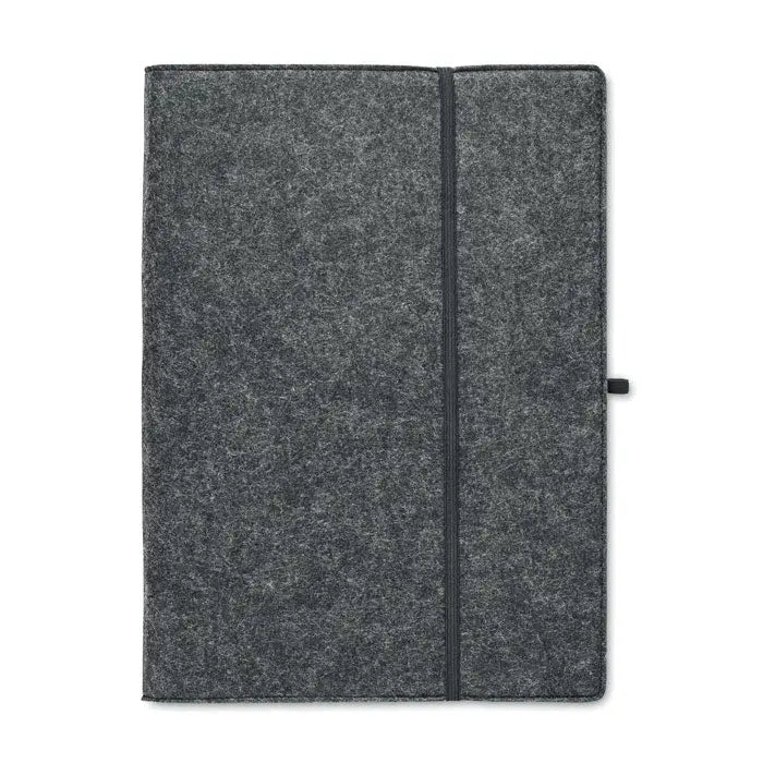 Dosar de conferinta a4 in rpet cu coperta din fetru gri inchis texturat si inchidere cu fermoar negru