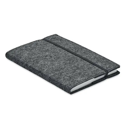Dosar de conferinta a4 din rpet cu coperta din fetru gri si elastic negru pentru organizare eficienta