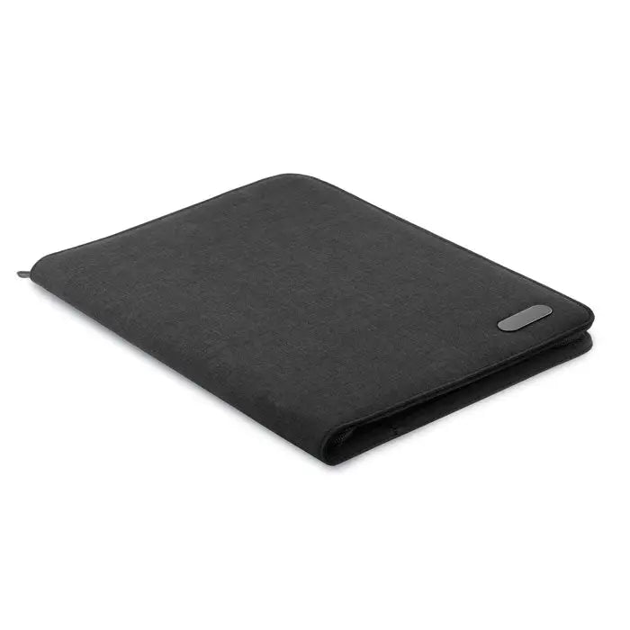 Dosar de conferinte a4 arhivat cu husă pentru laptop neagră texturată, design minimalist și fermoar gri subtil