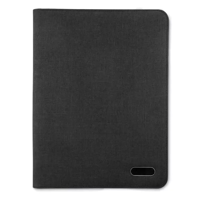 Dosar de conferinte a4 arhivat cu husa pentru tableta neagra texturata si design minimalist cu fanta orizontala subtila