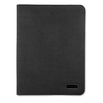 Dosar de conferinte a4 arhivat cu husa pentru tableta neagra texturata si design minimalist cu fanta orizontala subtila