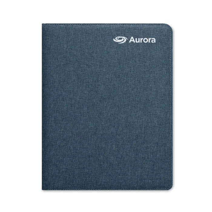 Dosar de conferinte a4 rpet cu coperta texturata albastru inchis si logo alb aurora in coltul din dreapta sus