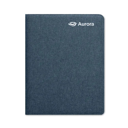 Dosar de conferinte a4 rpet cu coperta texturata albastru inchis si logo alb aurora in coltul din dreapta sus