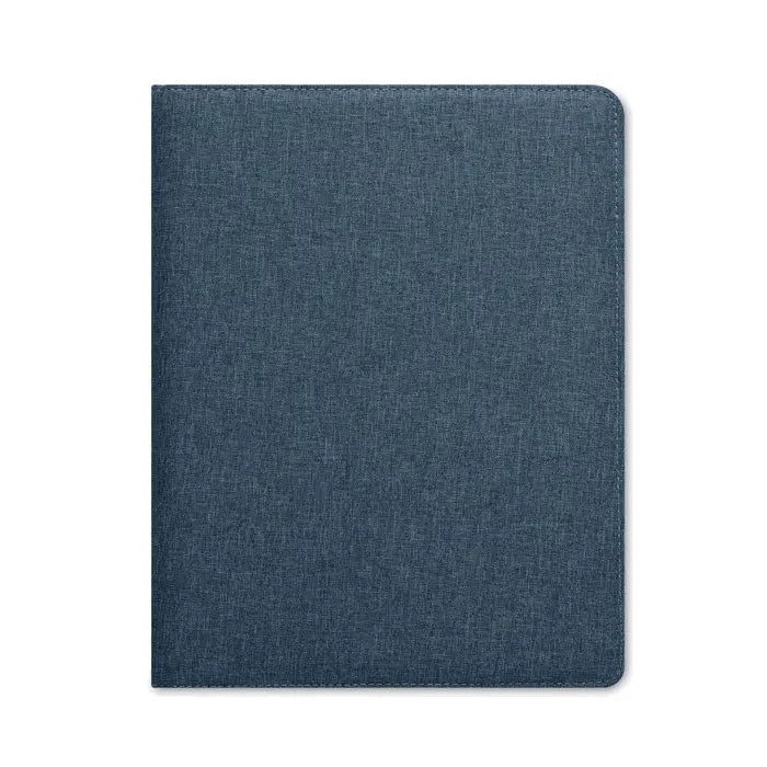 Dosar de conferinte a4 rpet cu textură denim albastru și margini cusute pentru protecția tabletei